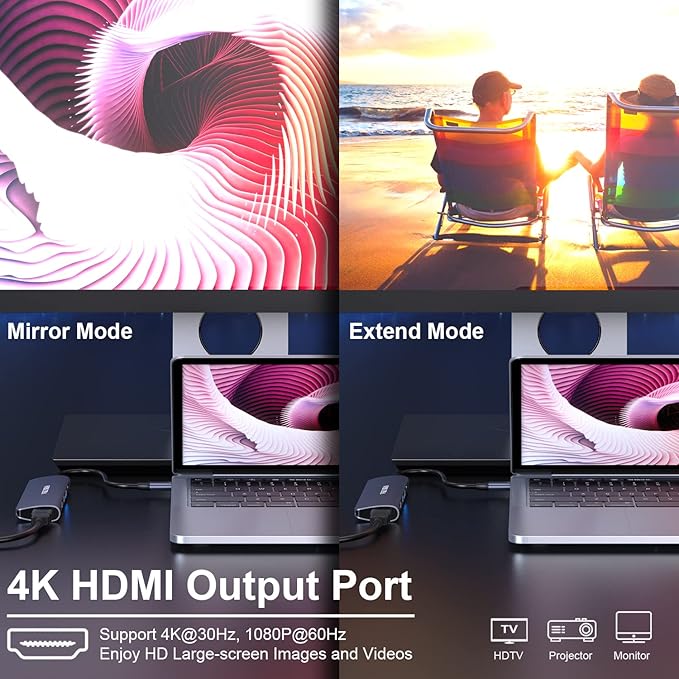 USB C Hub Multiport Adapter, VKUSRA 5 in 1 Dongle USB C to 4K HDMI, 3 USB 3.0 Port, 100W PD, USBC Adapter for MacBook, XPS, Laptop, PC, and More Type C Devices