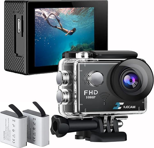 Action Camera 1080P WiFi Sports Camera 4xZoom Action Camera 40m/131ft Underwater Waterproof with 2 X1050 mAh Batteries and Multi-Function Accessory (X2T)