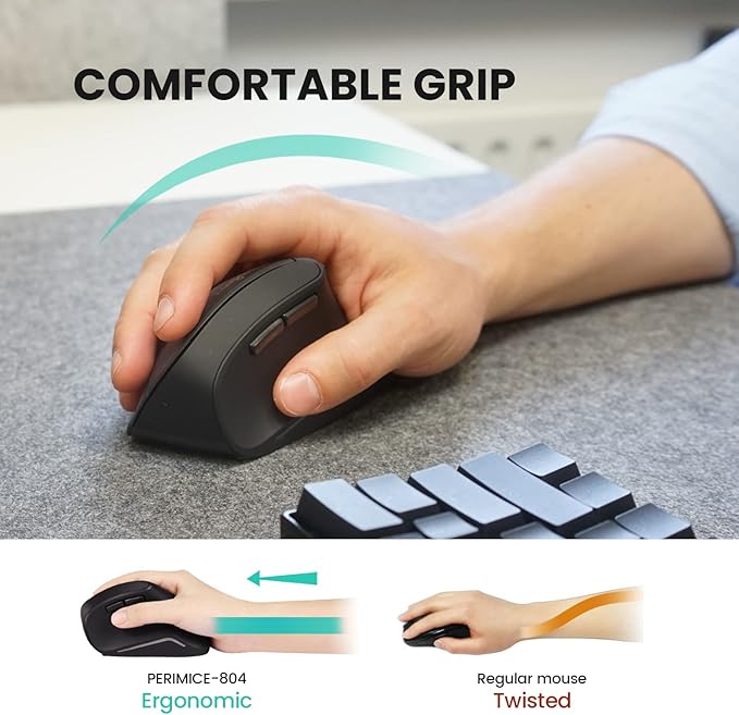 Perixx PERIMICE-804 Bluetooth Vertical Mouse, Bluetooth Connection for Windows and Android System, Works Without USB Receiver, Black