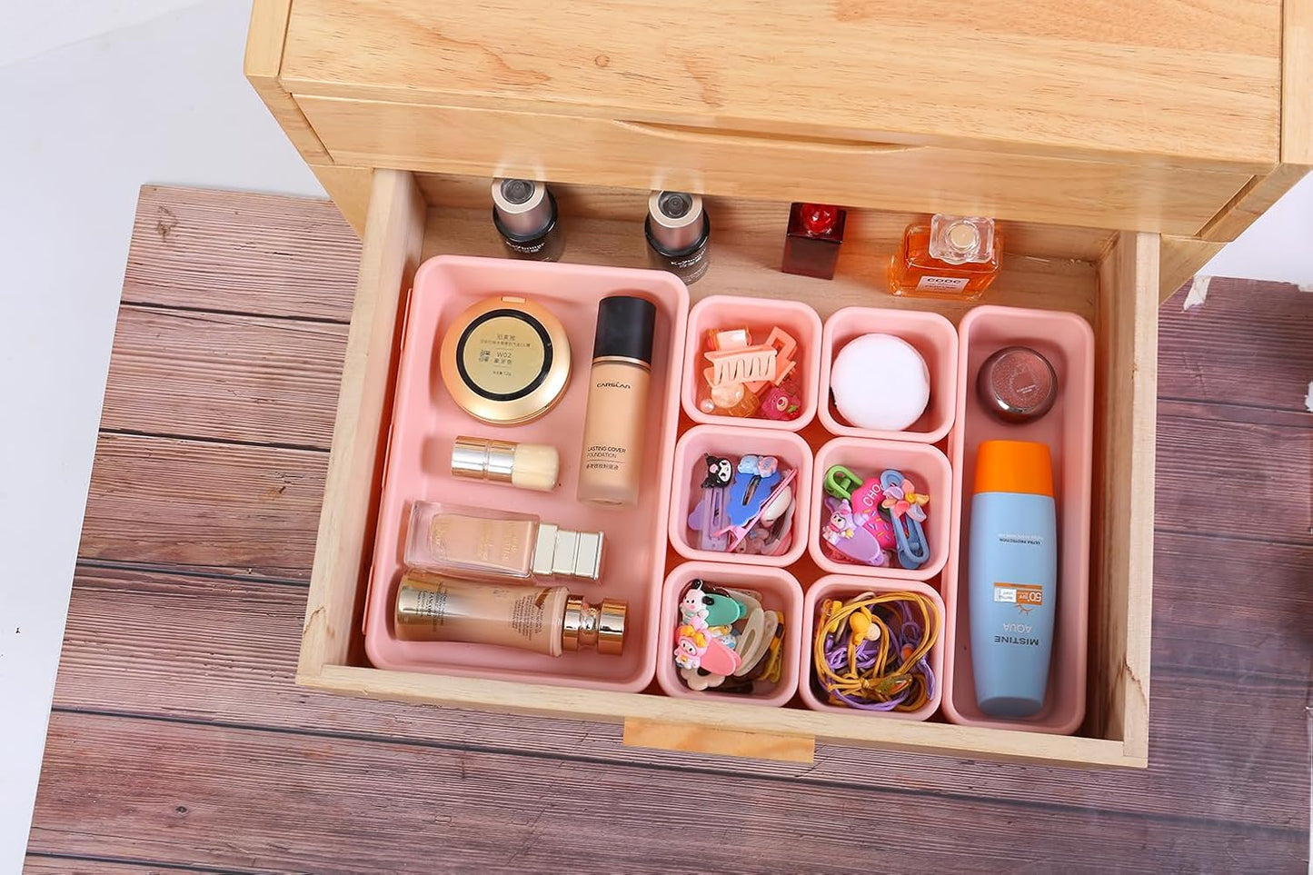 15 PCS Interlocking Desk Drawer Organizer Separator for Office,Bathroom,Kitchen,Makeup（Pink）