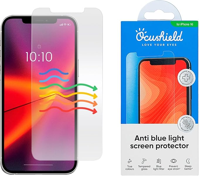 Ocushield Anti Blue Light Tempered Glass Screen Protector for iPhone 16 (6.1") - Protect Your Eyes, Reduce Migraines & Improve Sleep