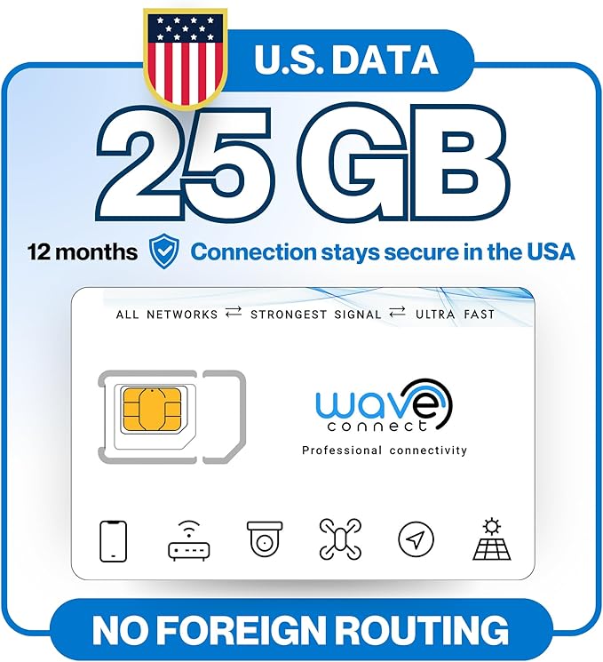 25GB for 365 Days IOT Quad Network Data SIM Card for Unlocked Security, Solar & Hunting Trail Game Cameras with USA Data Path, USA Coverage, Triple Cut 3-in-1, 4G & 5G