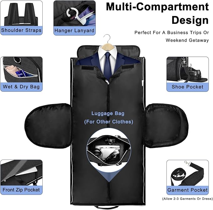 Convertible Garment Bag with Shoulder Strap, Modoker Carry on Garment Duffel Bag for Men Women -Hanging Suitcase Suit Travel Bags