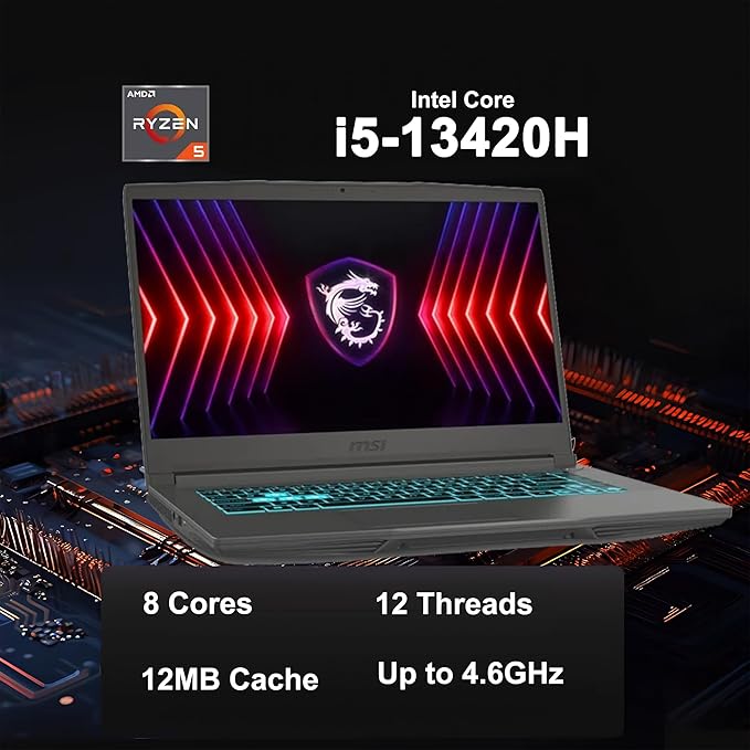 msi Thin 15 Gaming Laptop 15.6" FHD IPS 144Hz Intel 8-core i5-13420H (> i7-12650H) 64GB RAM 1TB SSD GeForce RTX 4050 USB-C Backlit Wi-Fi6E Win11Pro ICP Hub