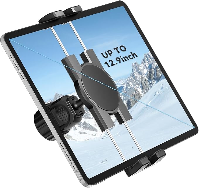 KDD Spin Bike Tablet Holder Mount, Adjustable iPad Phone Stand for Microphone Stand, 360° Rotatable Bike Handlebar Mount for Bicycle, Mic Stand, Fit for 12.9 Air Mini, Galaxy Tabs, iPhone(4.7-13”)