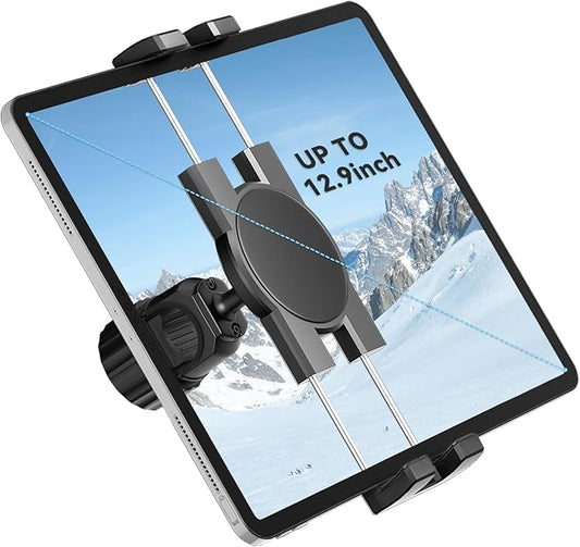 KDD Spin Bike Tablet Holder Mount, Adjustable iPad Phone Stand for Microphone Stand, 360° Rotatable Bike Handlebar Mount for Bicycle, Mic Stand, Fit for 12.9 Air Mini, Galaxy Tabs, iPhone(4.7-13”)