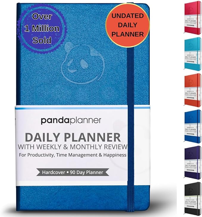 Panda Planner Classic A5 Daily Planner 2026 – Undated Daily & Quarterly Planner with Hourly Schedule, Productivity Calendar, To Do List, Goal Planner, Habit Tracker & Gratitude Journal for Home or Office – Blue