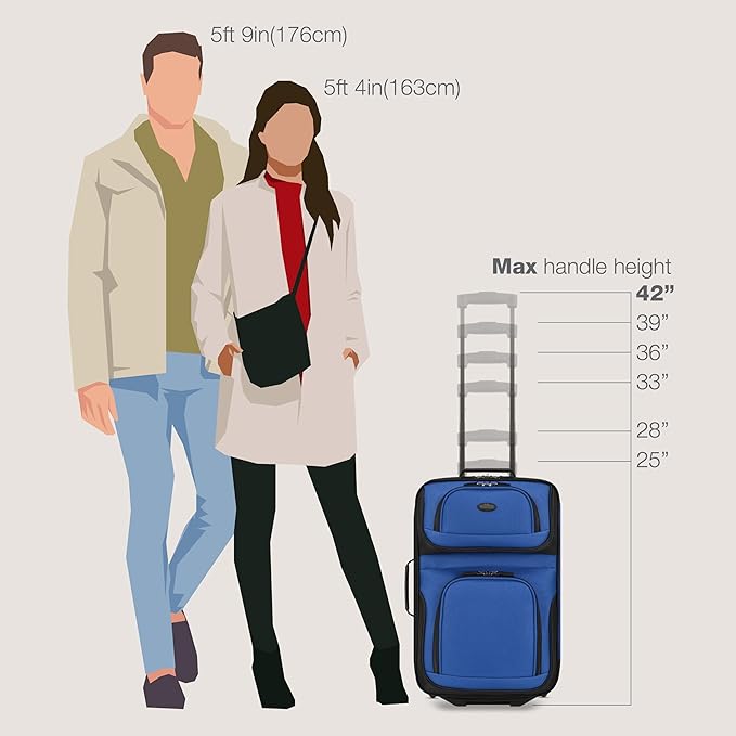 U.S. Traveler Lightweight Rolling 20" Carry On Luggage Softside Suitcase, Royal Blue, 2 Wheel Single