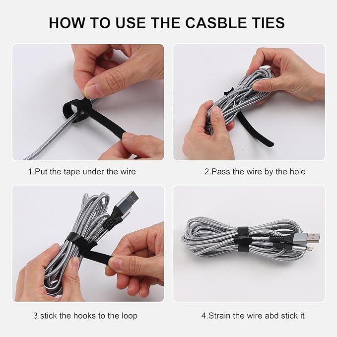 Reusable Cable Ties, 126 PCS 6 Inches Adjustable Cord Straps Wire Organizer Cord Wrap and Hook Loop Cable Management