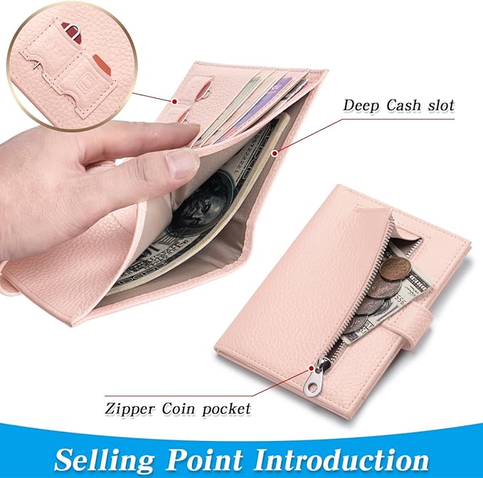 Passport Holder for Travel Women RFID Blocking Genuine Leather Passport Wallet with Card Slots, Zipper Coins Pocket, Cash Holder, Pink