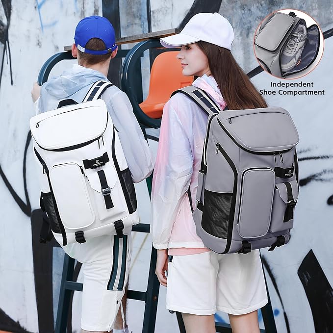 Carry on Travel Backpack for Men Women,30L Multi-Pocket 17.3inch Laptop Backpack, Sports Gym Tennis Badminton Backpack with Shoe Compartment-Grey