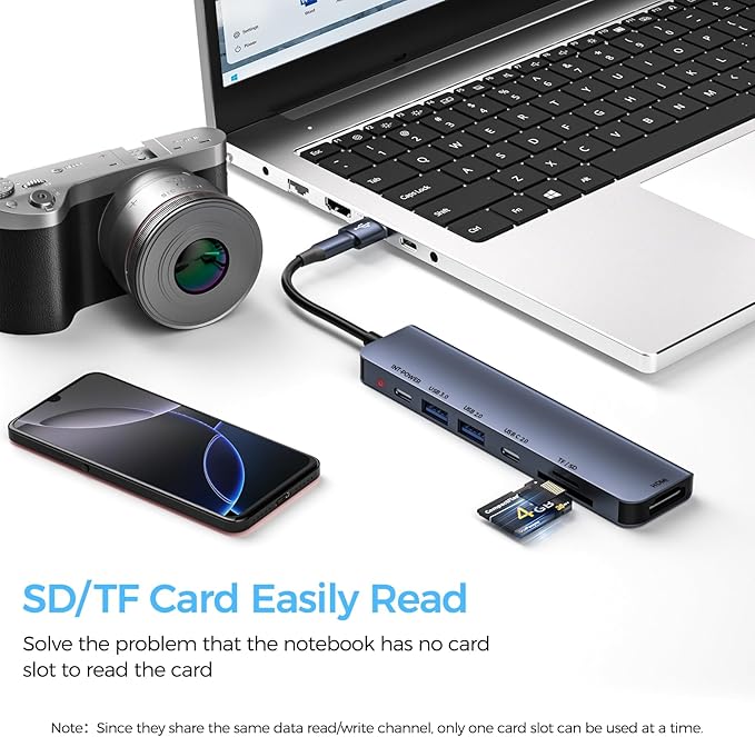 7-in-1 USB C Hub to Multiport USB Adapter Dock for Laptop, 4K USBC Docking Station to HDMI Splitter with 100W PD Charging, USBA&Type-C Data Ports, SD/TF Card Reader for MacBook Pro/Air, Lenovo,Desktop