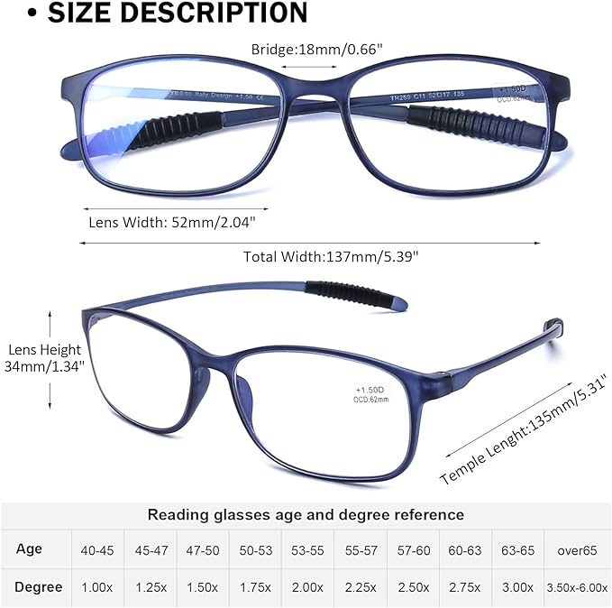 AQWANO Flexible Reading Glasses Men Women Computer Blue Light Blocking, 4 Pack Lightweight TR90 Frame Comfort Durable Readers Glasses, +1.25