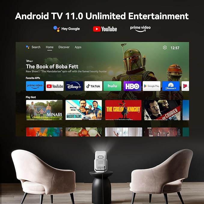 Wanbo T2 Ultra Projector with WiFi and Bluetooth, Native 1080P Mini Portable Projector with 120° Adjustable Stand, Auto Focus & Keystone, 500 ANSI Outdoor Movie Proyector, White