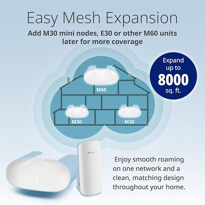 D-Link M60 AX6000 WiFi 6 Mesh Router—Sculpted Décor Ready Design—2.5 Gbps WAN + 4× Gbps LAN—Gaming/Streaming/Internet—Long Range Wireless Self Optimized 360° Coverage—Expandable Mesh—App Control