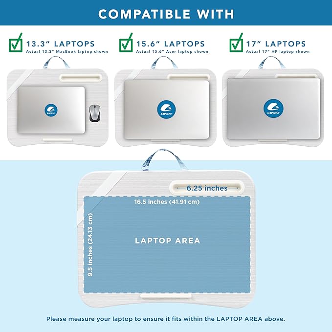 LAPGEAR Designer Lap Desk with Phone Holder and Device Ledge - Blue Blossoms - Fits up to 15.6 Inch Laptops - Style No. 45433