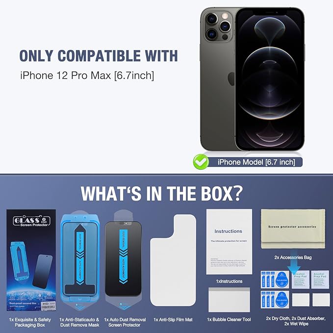 2-Pack Matte Privacy Screen Protector for iPhone 12 Pro Max, Anti-Glare Display Filter, No Bubbles, High Definition Clear, Easy Installation