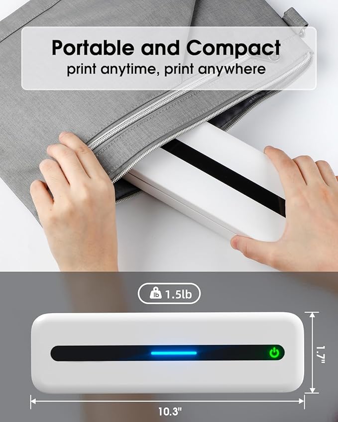 Itari M832 Portable Printers Wireless for Travel - 300dpi Inkless Small Bluetooth Compact Mobile for Home Use Support 8.5" x 11" US Letter & A4 Paper, Compatible with Android and iOS Phone & Laptop