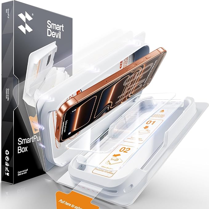 SMARTDEVIL 2 Pack Screen Protector for iPhone 17 Pro Max, Bubble-and-Dust-Free Box, HD Tempered Glass, Military Grade Shatterproof & Ultra Durable, Easy Installation