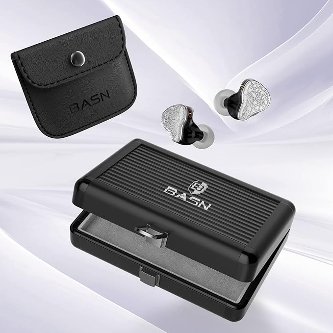 BASN Bmaster5 in Ear Monitors, 1DLC Diaphragm+4BA 5 Drivers IEM Earphones with Silver-Plated OFC Cable, Noise Isolation Wired Earbuds for Musicians (Glacier White)