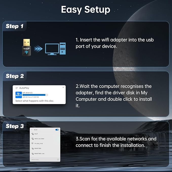 EDUP Mini USB WiFi 6 Adapter AX600M for PC, Plug and Play, Wireless USB Network Adapters Dual Band 2.4G/5.8Ghz WiFi Dongle Antenna for Laptop Desktop Compatible with OS Windows 11/10/7-Black