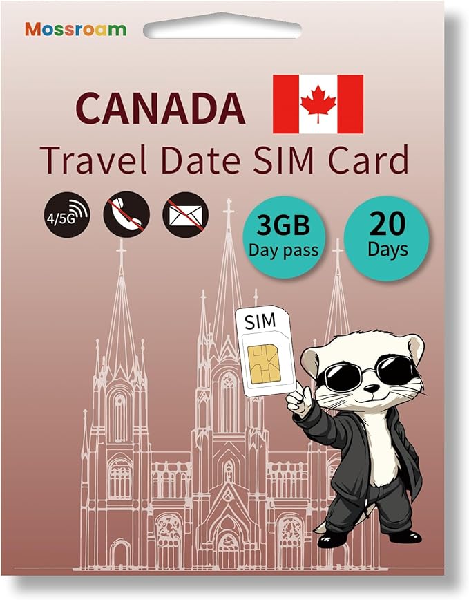 SIM Card for Canada Travel - 3GB Prepaid Data for 20 Days - 5G/4G LTE Speeds - Plug & Play - No Roaming, No Contracts