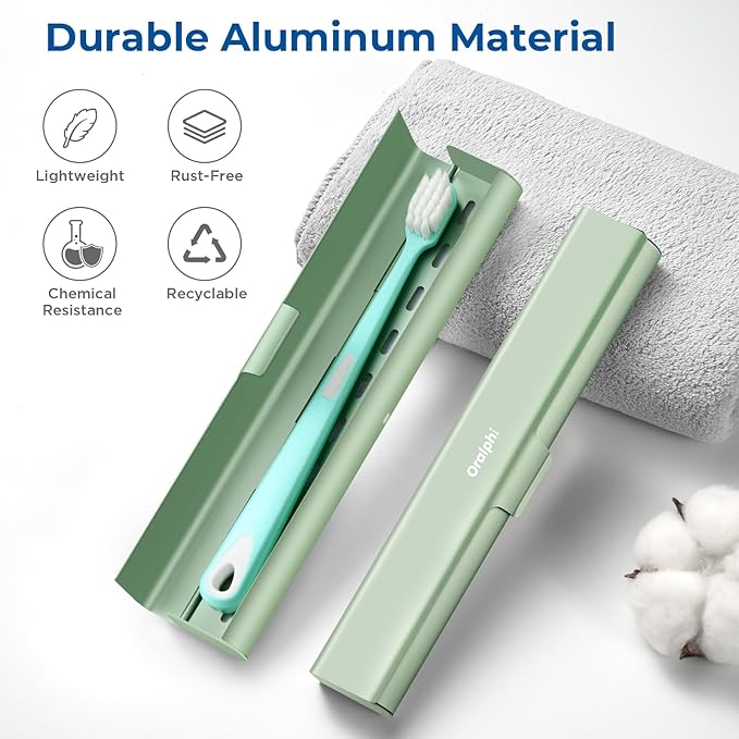 Aluminum Toothbrush Travel Case, Portable Travel Toothbrush Holder, Durable Manual Toothbrush Box Container for Traveling, Bathroom, Camping, Business Trip-Green