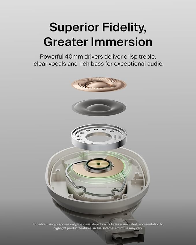 Belkin SoundForm Surround Bluetooth Over-Ear Headphones - Environmental Noise Cancelling Headphones - Wireless w/ 60H Playtime & Soft Ear Cups for iPhone, Galaxy, iPad, Travel, Home, or Office - Sand