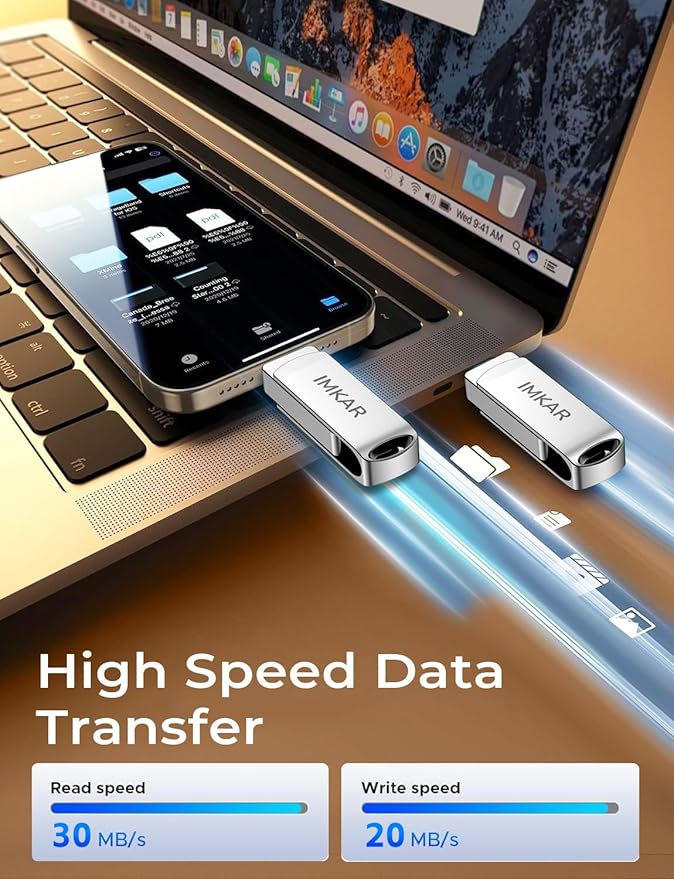 MFi Certified 256GB Flash Drive for iPhone iPad, IMKAR Memory Stick Storage for Photos Videos, Compatible with iPhone iPad Android and PC, Plug and Play No Application Required (Metal Silver)