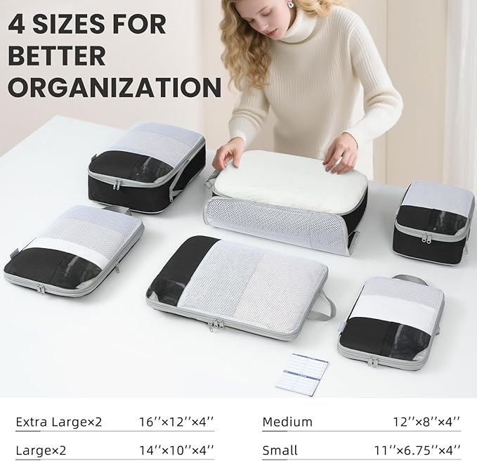 8 Set/6 Set/4 Set Compression Packing Cubes for Travel, Lightweight Vacation Travel Essentials, Travel Accessories for Suitcase Organizer Bags Set, Durable Luggage Organizer
