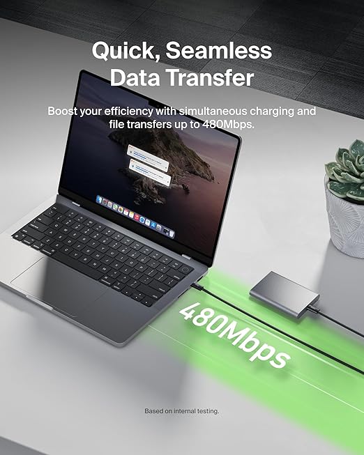 Belkin USB C to USB C Cable, 6.6ft, 240W - Type C Charger, iPhone Charger Cord, Soft, Braided, Flexible for iPhone 17, Galaxy S25, Pixel 10, MacBook, Chromebook, iPad Pro, Switch Steam Deck – Black