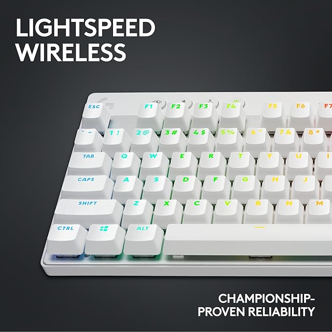 Logitech G PRO X TKL LIGHTSPEED Wireless Gaming Keyboard, Ultra-Portable Tenkeyless Design, LIGHTSYNC RGB, PBT keycaps, Tactile Switches (GX Brown) - White