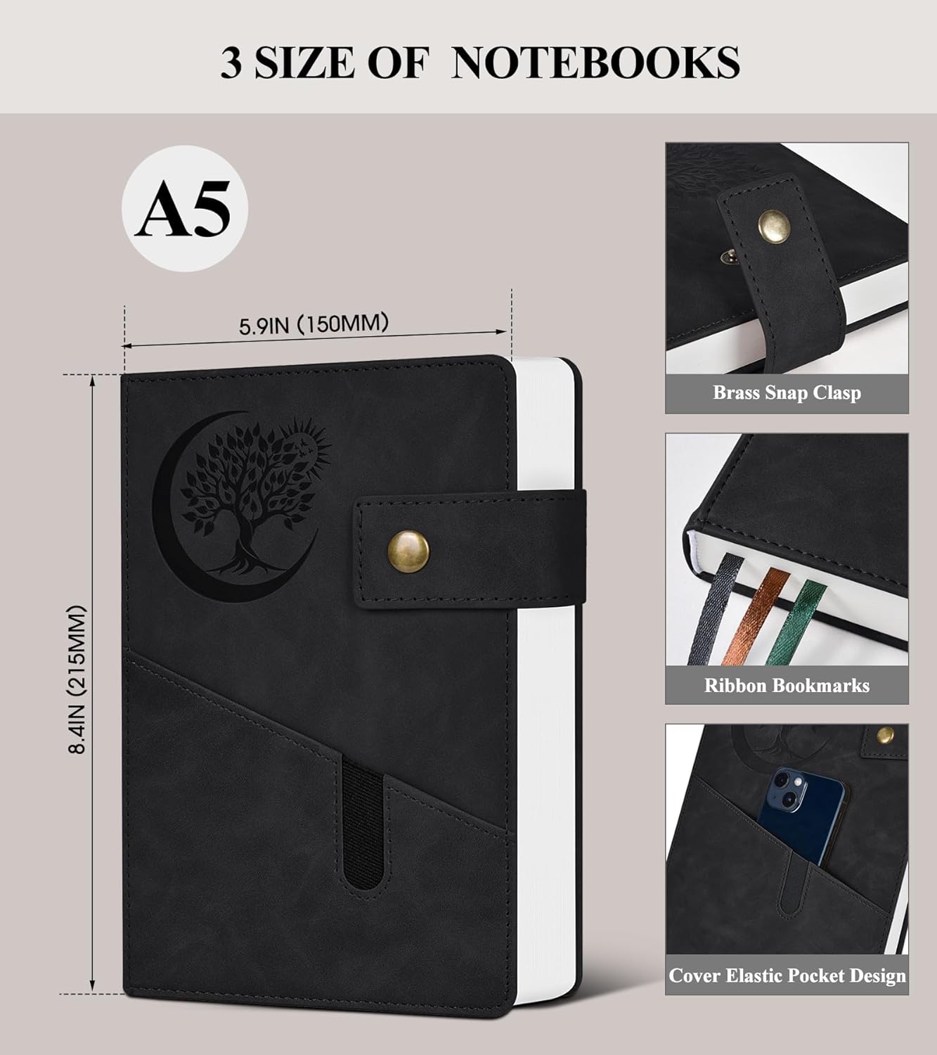 365 Page Thick Lined Journal Notebook for Men Women, A5 Leather Journals for Writing, Hardcover Notebooks for Work, School, Note Taking,Travel, Business,Personal Diary, College Ruled 5.9" x 8.4"