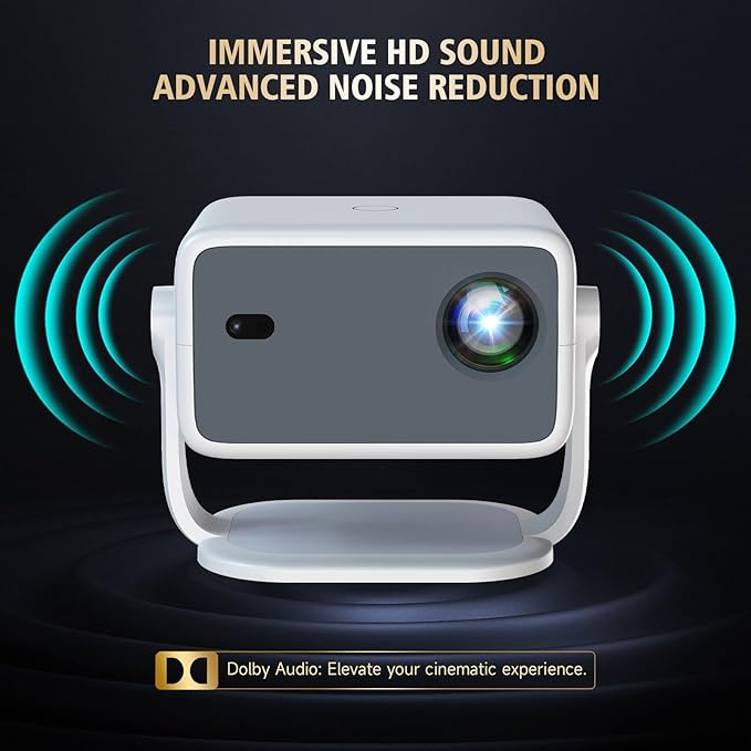 Projector with WiFi and Bluetooth, 4K 1080P 250Ansi, Portable Movie Projector, Auto Focus&Keystone Correction, 180° Rotatable, Compatible with Smartphone, TV Stick, Laptop, HDMI, USB