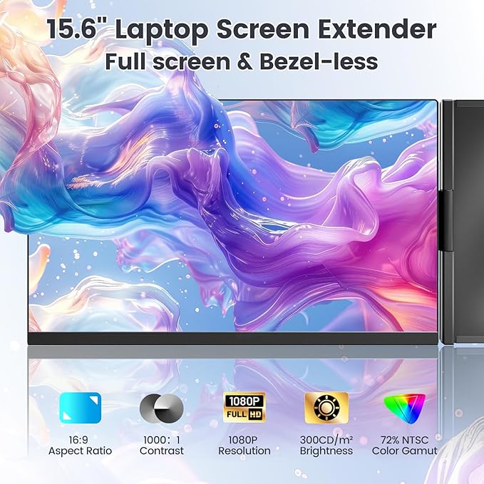 KEFEYA Laptop Screen Extender, 15.6" FHD 1080P IPS Portable Monitor for Laptop, Plug and Play Dual Monitor Extender for 13"-17.3" Laptops, Compatible with MAC, Windows, Android, Linux, Chrome