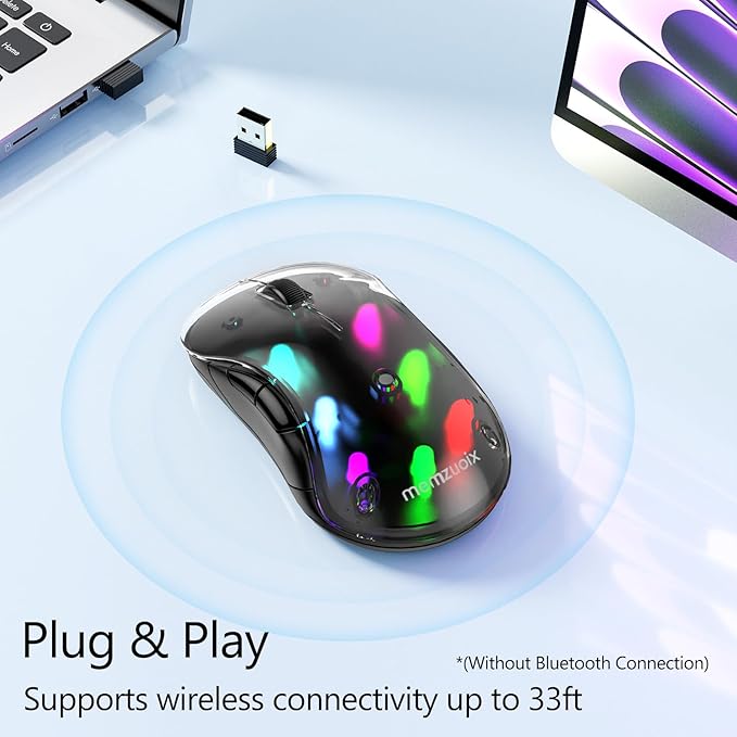 memzuoix 2.4G LED Wireless Mouse, Rechargeable Ergonomic Mouse with Detachable Cover, 1200 DPI Portable Optical Computer Mouse with USB Receiver for Laptop, PC, Desktop and MacBook, 5 Buttons-Black