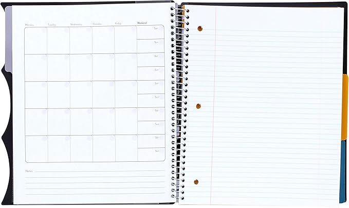 Mintra Office Durable PREMIUM Spiral Notebook, ((Black, 3 Subject, 8.5in x 11in)), Fabric Covered Coils, No Snags, Removable Adjustable Pocket Dividers, Ruler, Organization, Customizable