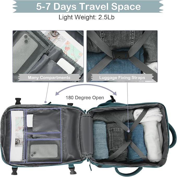 Hanples Women's Large 17.3 Inch Laptop Backpack, Peacock Blue, Waterproof, Suitable for Air Travel