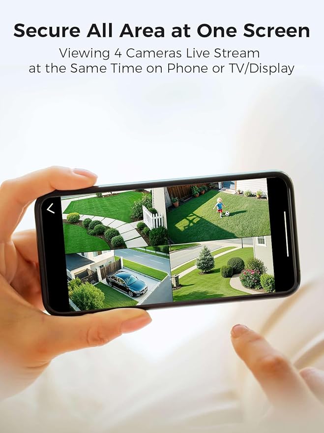 Solar Security Cameras Wireless Outdoor, Home Security Camera System, No Subscription, Solar Powered, 2.4G & 5G WiFi 4 Cam Kit,4MP Color Night Vision, 360° Pan & Tilt, 64G SD Local Recording