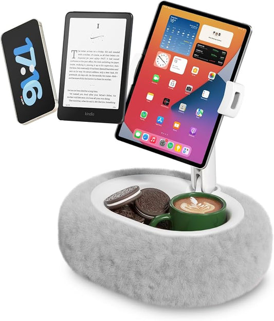 Viozon Tablet Pillow Stand,Kindle Pillow Stand, Compatible with 4-11" Tablet/Phone with Small Bowl, Kindle Holder Accessories,Idea for Reading and Video Watching On Bed,Grey