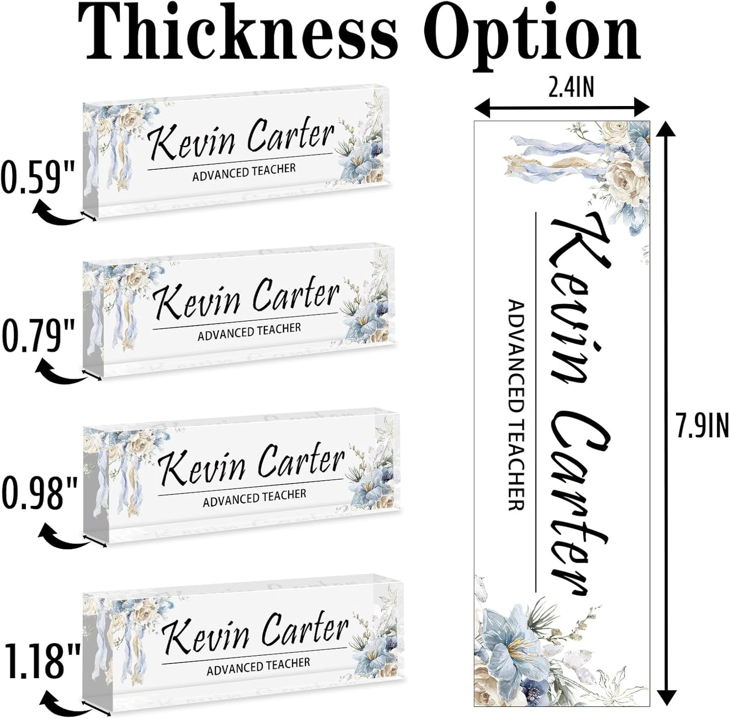 Name Plate for Desk Personalized, Acrylic Desk Decorations, Employee Appreciation Gifts, Custom Office Gifts for Coworkers, Boss, Teacher, Nurse (White Blue Flowers)