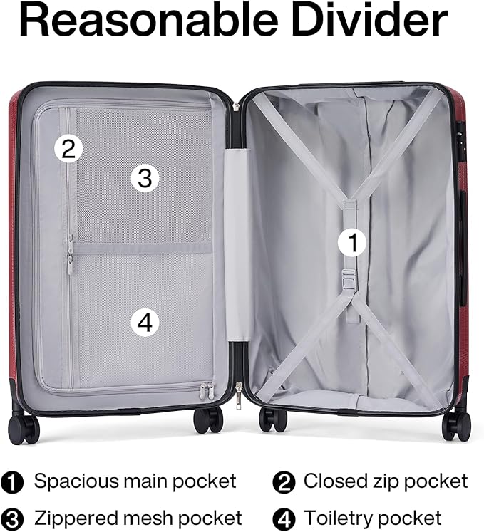 Hanke Luggage Sets 3 piece Carry On Luggage with Wheels PC Hard Shell Suitcases Lightweight Checked Tsa Luggage Extra Large Travel Suitcase Woman Men 20/24/29 Inch（Burgundy）