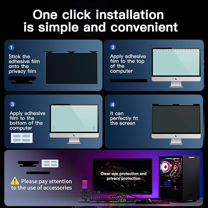 2 Pack Magnetic Hanging Computer Privacy Screen 24 Inch for 16:9 Widescreen Monitor, Removable Privacy Screen Anti Glare Blue Light Computer Screen Privacy Shield, Anti-Scratch 24in Protector Film