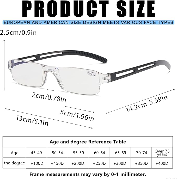 Viseng 3 pairs of reading glasses, blue light blocking glasses, computer reading glasses for men and women, fashionable rectangular one-piece glasses frame+3.0