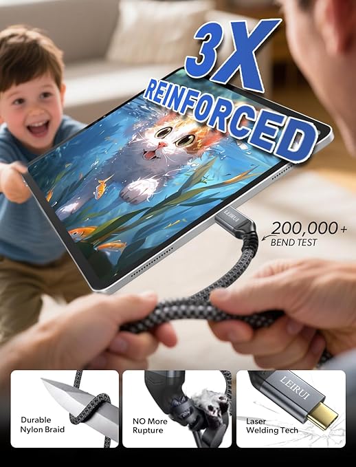 LEIRUI Short USB C Cable 240W Type C 3.2 Gen 2x2 Cable 20Gbps Data Transfer 4K@60Hz Video Monitor PD Fast Charging Compatible with Galaxy S23 MacBook Pro/Air iPad