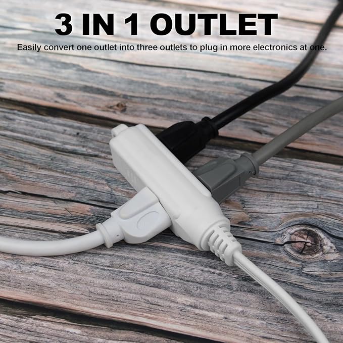 EP 6 Ft 3 Outlet Extension Cord with Flat Plug, 3 Prong Grounded, 16/3 SPT-3 Power Cable for Indoor Use, White, 2 Pack