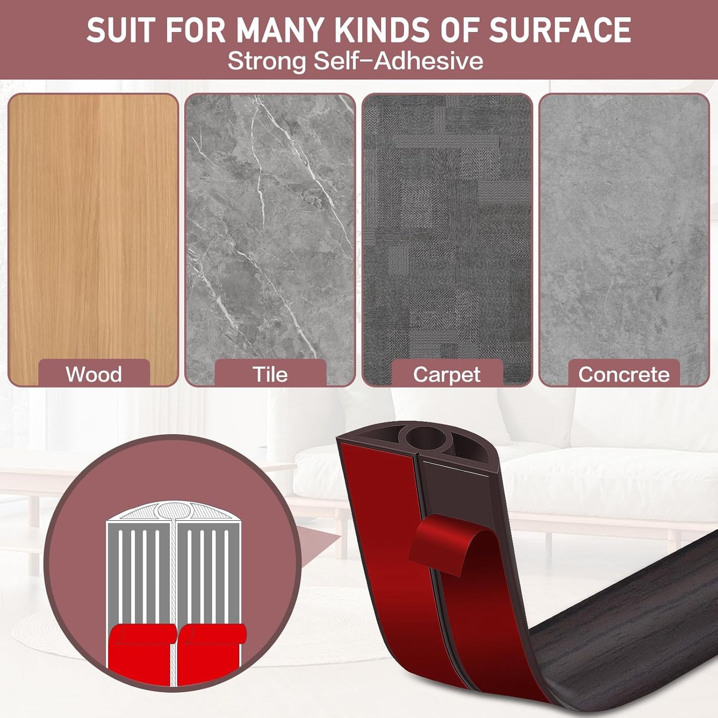 Floor Cord Cover Self Adhesive Cord Hider Floor Extension Cord Covers for Floor Power Cord Protector Cable Management Prevent Cable Trips Cable Cavity 0.32" W x 0.32" H (Dark Walnut, 10Ft)