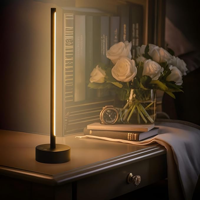 Cordless LED Table Lamp, Battery Operated Portable Desk Lamp,Dimmable/3 Color/Memory Function,Modern Rechargeable Table Light for Living Room,Bedroom,Bedside,Black