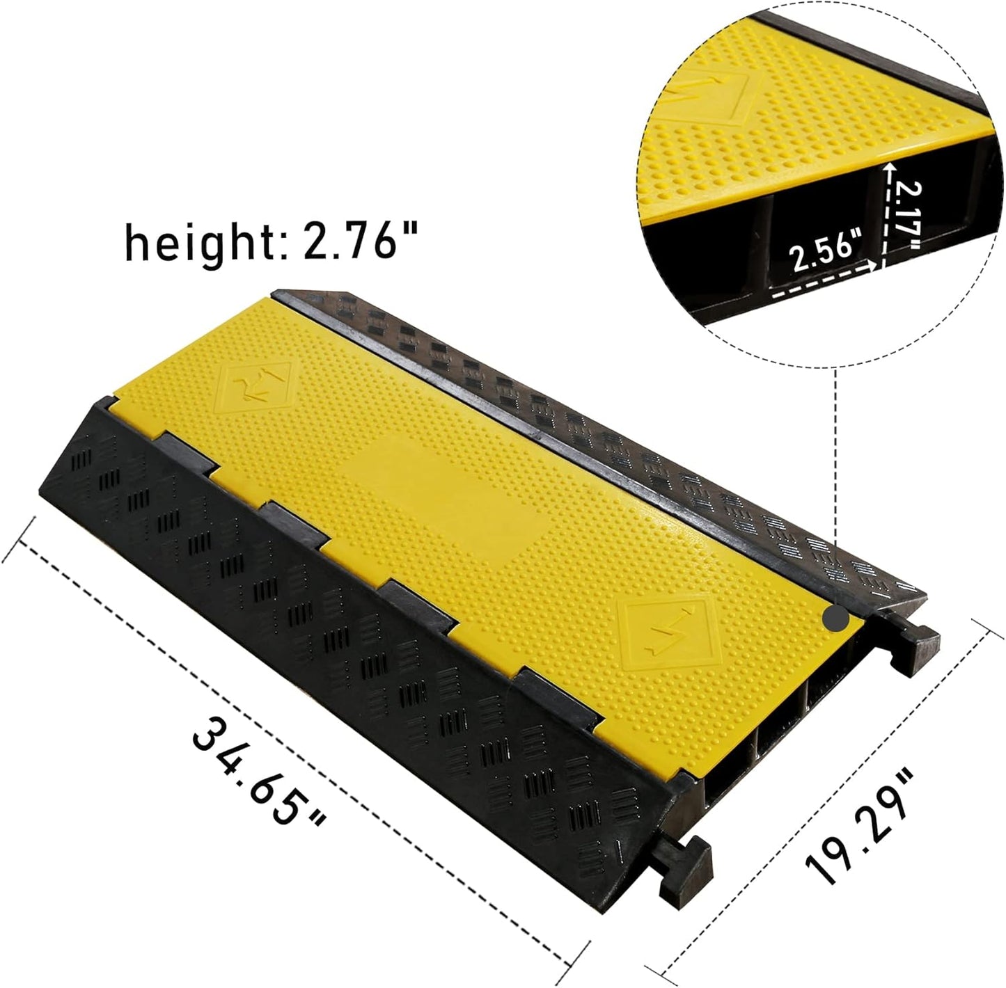 Rubber Cable Ramp 3 Channel Drive Over Hose Cable Protector Outdoor 22000Lbs Load Capacity Wires Power Lines Extension Cord Cover Traffic Speed Bump 1 Pack