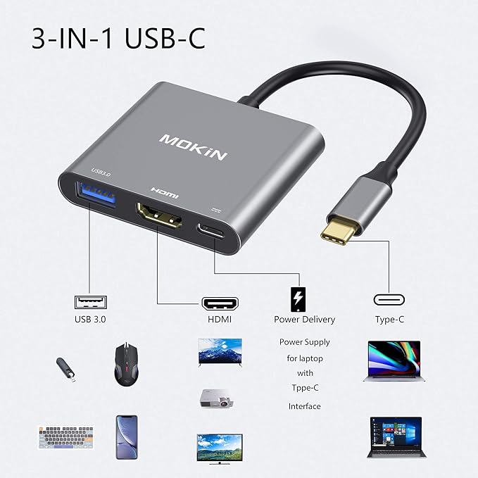 USB C to HDMI Adapter, USB-C Digital AV Multiport Adapter to 4K HDMI, USBC 3.0 and 100W PD Charging, Type C Hub Dongle for MacBook Pro/air, iPhone 15/16